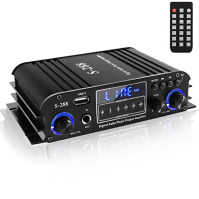 Etlephe 4 kanálový mini zesilovač, HiFi zesilovač, Bluetooth 5.0 stereo zesilovač, 1200 W, FM rádio, Přenosný vstup/USB vstup/FM